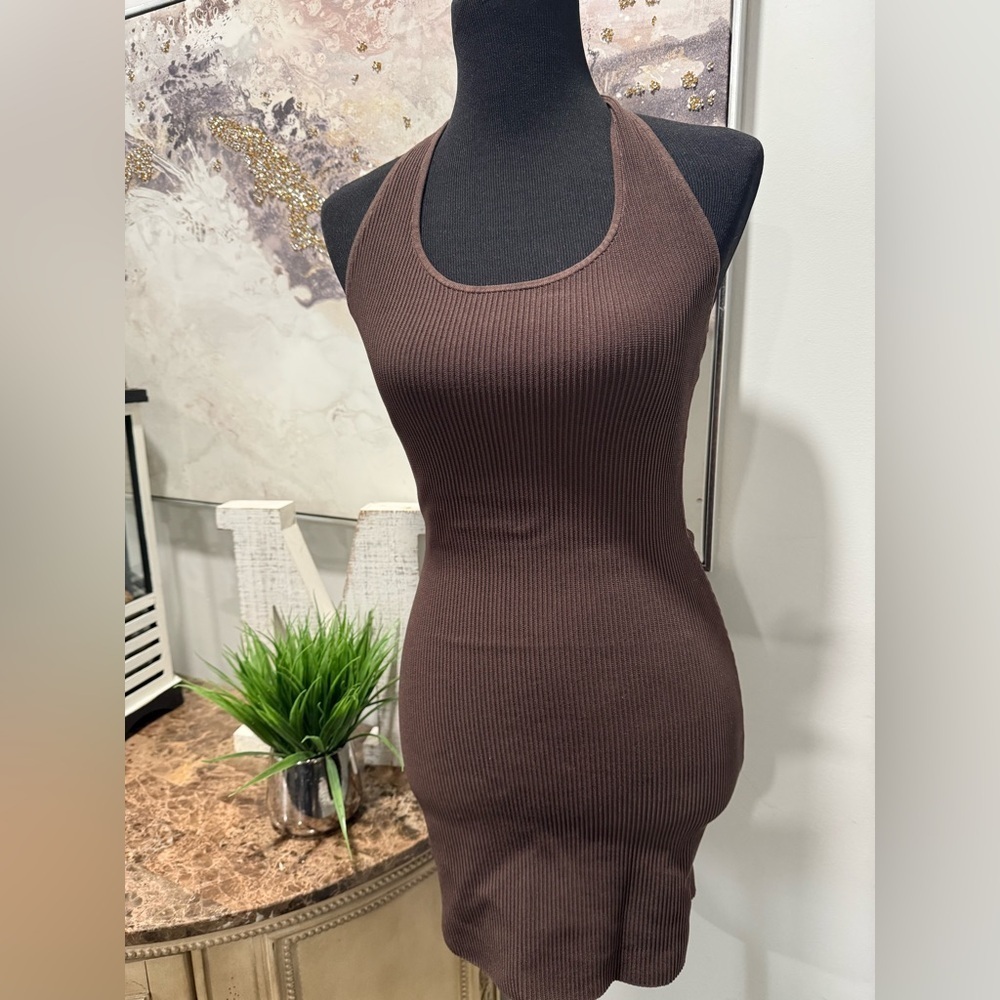 Babaton Chocolate Brown Backless Dress